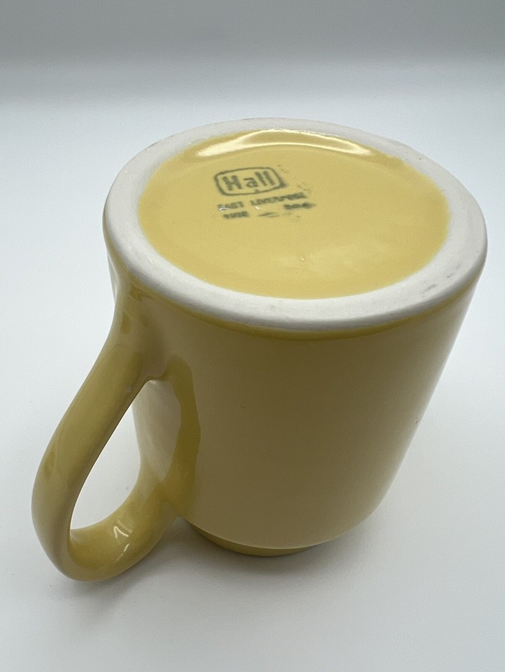 HALL Pottery Yellow 8oz Creamer Pitcher 4” One Cup Teapot w Lid Vintage ...