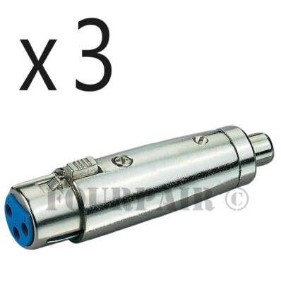 3 Pack Lot - 3-Pin XLR Female to RCA Jack Audio Cable Microphone Mic DJ Adapter