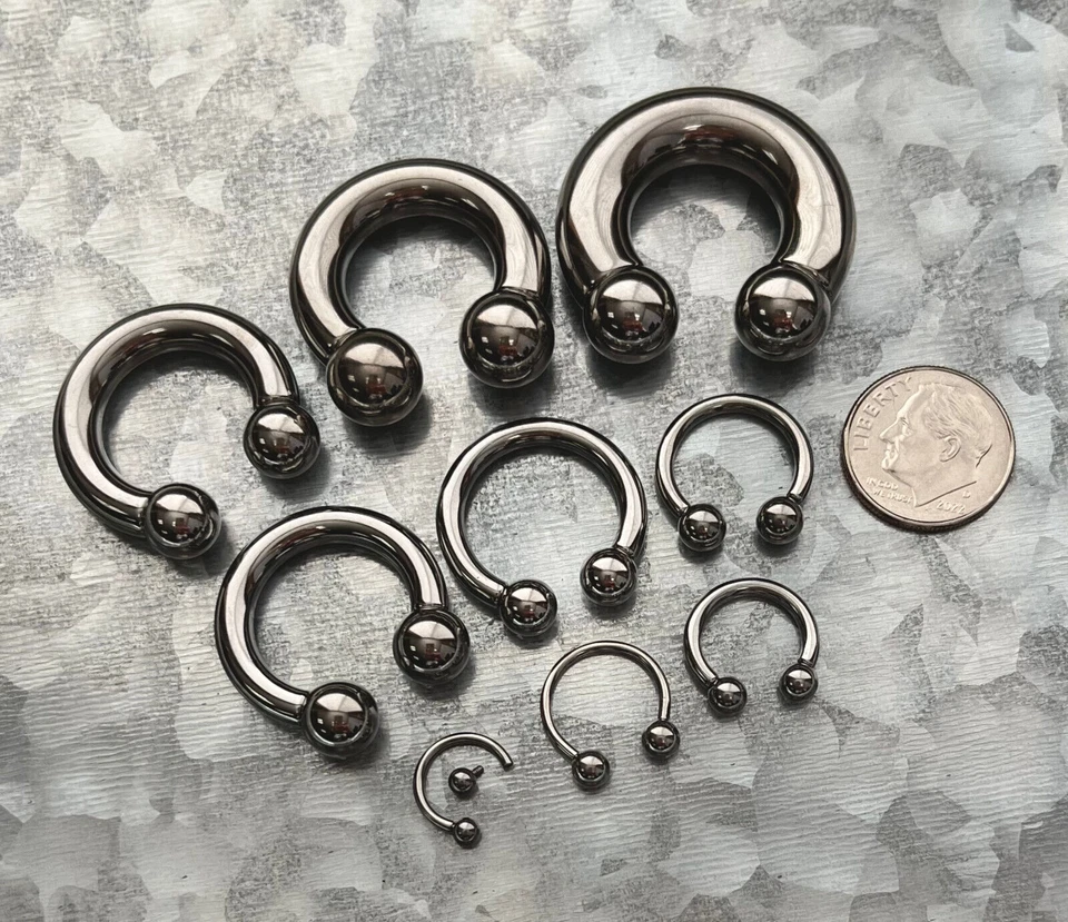1pc Surgical Steel Circular Horseshoe Barbell with Ball Lip Septum 18G thru 00g  - Image 3 of 4
