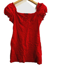 Shein Dress Women  8/10 Red Puffed Sleeve/Ruffle Scoop Neck Empire Bodice Zip