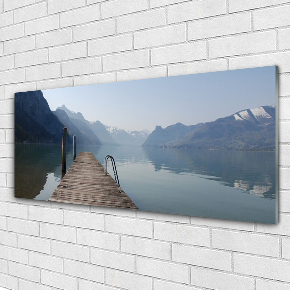 Tableau murale en verre 125x50 cm Montagne Lac Pont Tulup pour salon