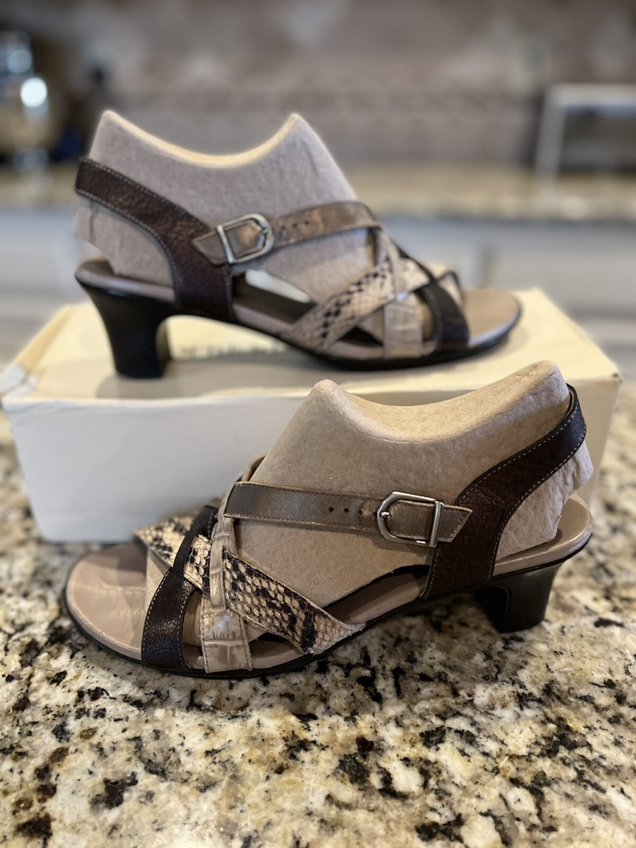 Munro Khaki Python Women's Low Heel Comfort Leather Sandals Size