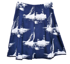 Talbots Navy White Skirt Sailboat Nautical Cotton Paneled Full Knee Length Sz 12
