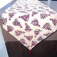 Christmas Reversible Table Runner Cream Christmas Trees Red Gold Sparkle 70"x13"
