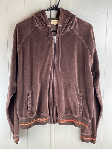 Nana Fashion Retro Velour Hoodie Women's 2XL Brown Velour Raglan Sleeve Full Zip