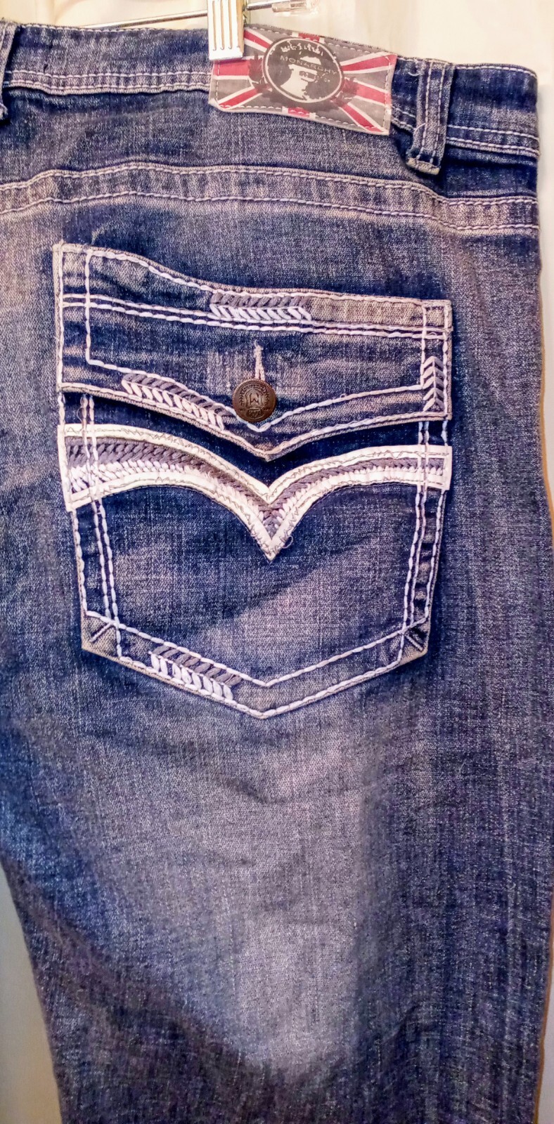 Mens Monarchy Designer Jeans Size 40x33 Blue Denim Stretch 5 Embroidered Pockets image 4