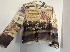 CITRON SANTA MONICA Blouse M Top Floral Print Linen Silk Blend Brown 41” Chest