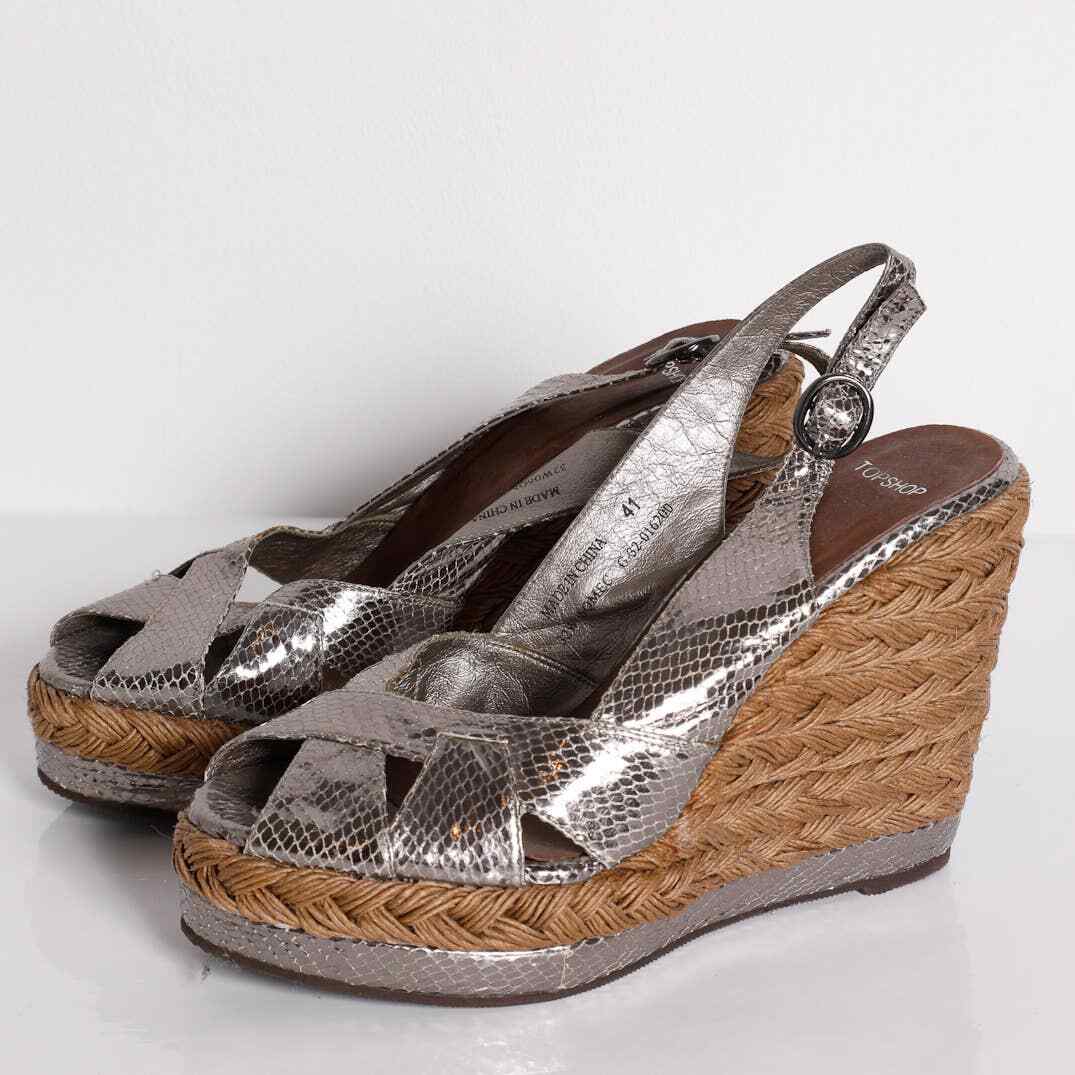 Sandal Snakeskin Platform Slip On TOPSHOP Silver Metallic