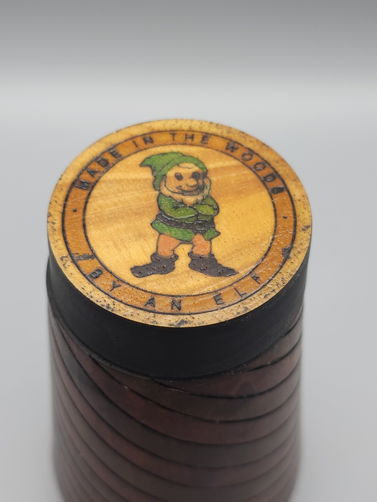 Wooden Container Jar W/Lid  Decorative Spiral Carved Two-Tone Design Apprx 7.5"H