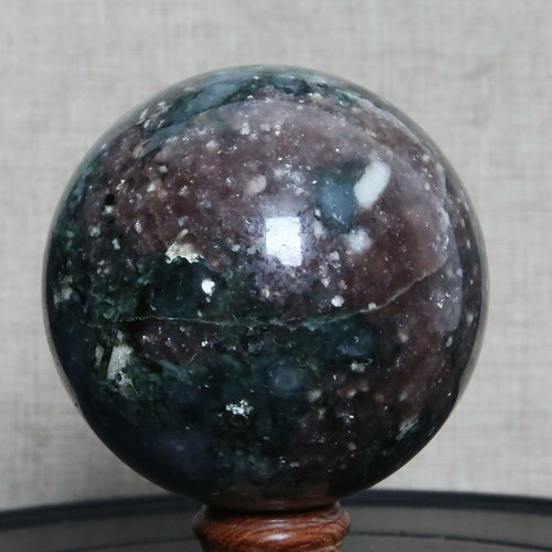 B7735-81mm-825g Natural Marvelous Lepidolite Purple Mica & Green tourmaline Ball - Picture 9 of 22