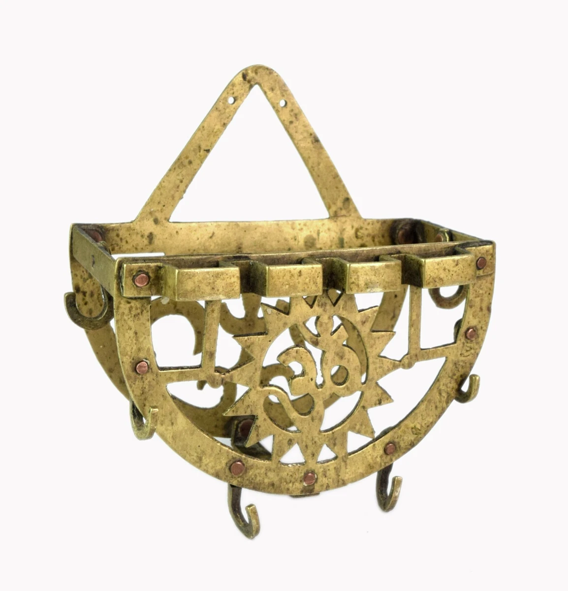 Old Brass Kitchen Utility Tea Plate Rack Ladles Spoon Hanging