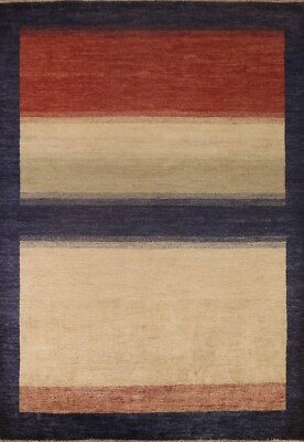 Striped Gabbeh Kashkoli Area Rug 7x8 Near Square Hand-knotted Wool Carpet