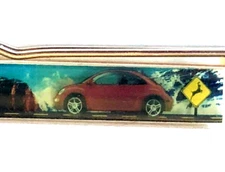 Volkswagen Bug Floaty Pen Moving VW Beetle Car Snowcapped Mountains Traffic Sign