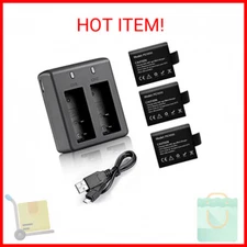 VVHOOY 3 x 1050mAh Rechargeable Action Camera Battery with USB Dual Charger Comp