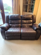 2 seater brown leather sofa used with armchair