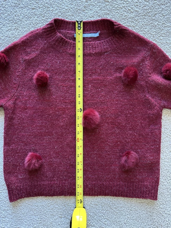 Suéter Pullover Michelle Nicole Piel de Conejo Pom Pom Borgoña Mezcla de Lana Mediano Foto 3 de 4