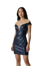 House Of CB Size XS Dante Navy Blue Sequin Deep V Mini Party Dress Event