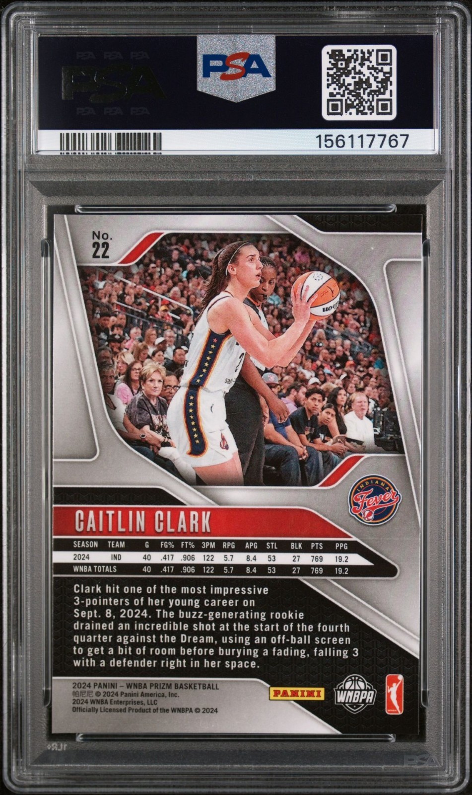 Panini 2024 Prizm WNBA Caitlin Clark #22 Rookie Base PSA 8 Indiana Fever view 2