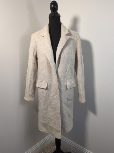 Forever 21 Exclusive Midi Wool Blend Cream Button Closure Coat Women's L