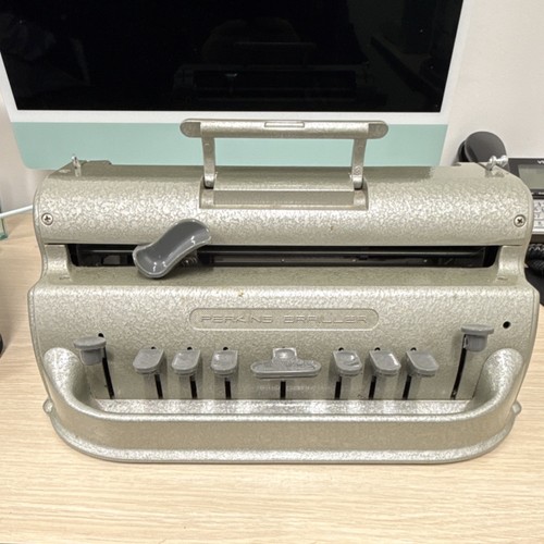Perkins Brailler Silver Metal Durable Mechanical Writer with Cover Model U8944
