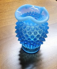 Vintage 3.5" Fenton Blue Opalescent Hobnail Vase - Excellent Condition