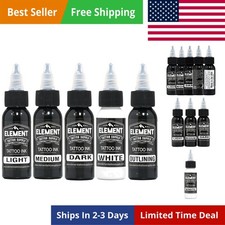 Greywash Tattoo Ink Set Light Medium Dark Blend Nighthawk Black Element White...
