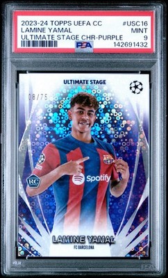 2023 Topps UEFA Lamine Yamal #USC16 Ultimate Stage Chrome Purple /75 RC PSA 9