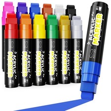 12 Colors Acrylic Paint Markers - 15mm Jumbo Poster Markers, Permanent Paint ...