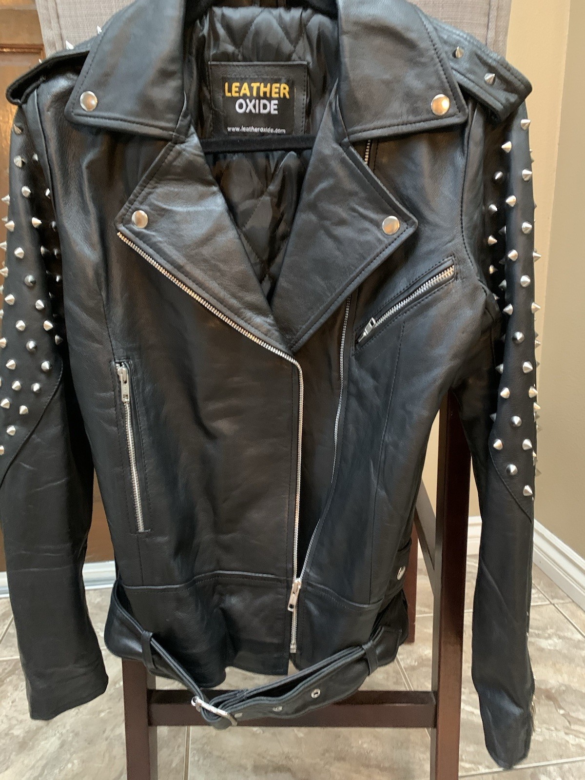 Women's Studded Leather Jacket Genuine Lambskin Leather Black Motor Biker Jacket