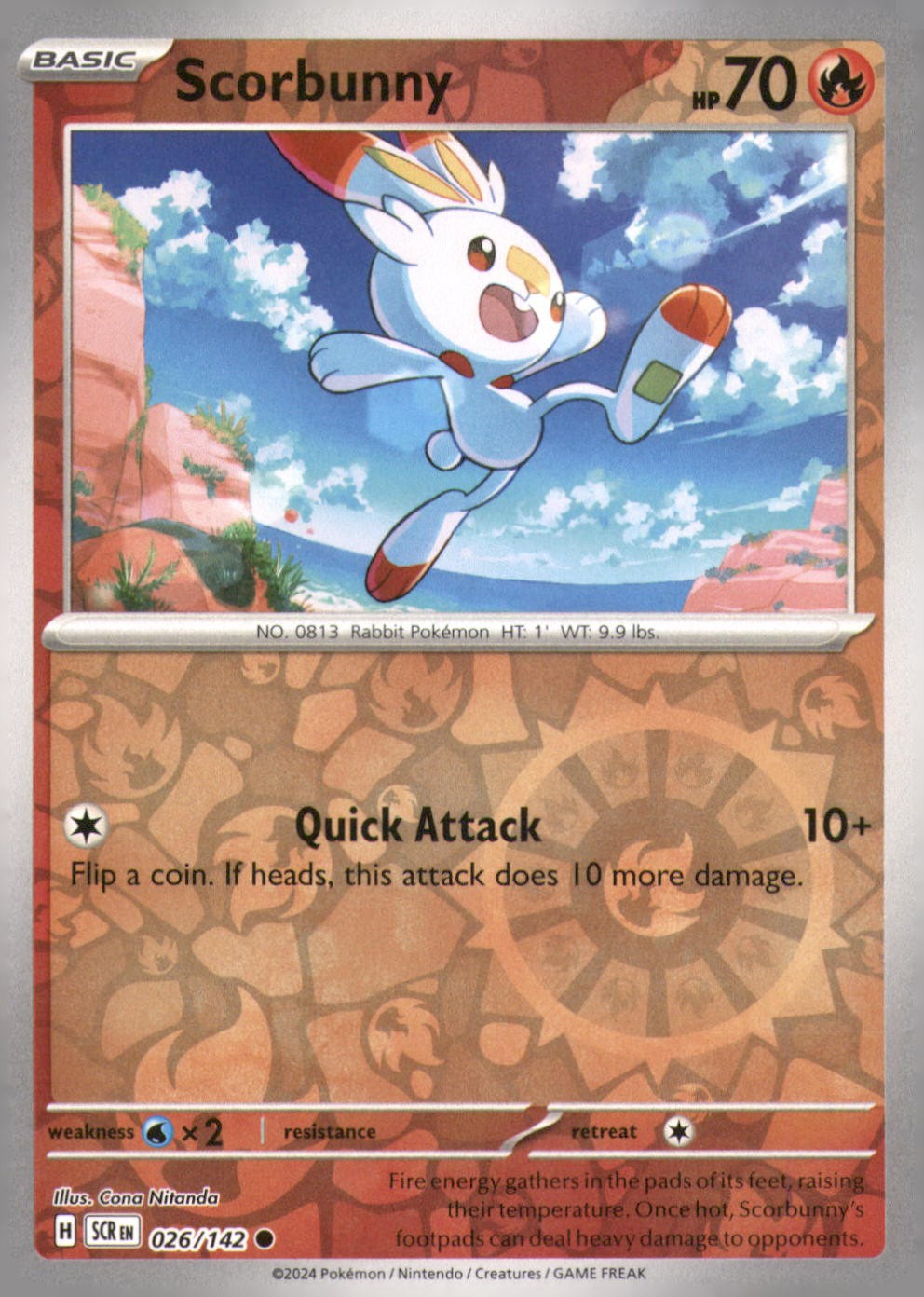 SCORBUNNY 26/142 COMMON STELLAR CROWN POKEMON REVERSE HOLO NEAR MINT