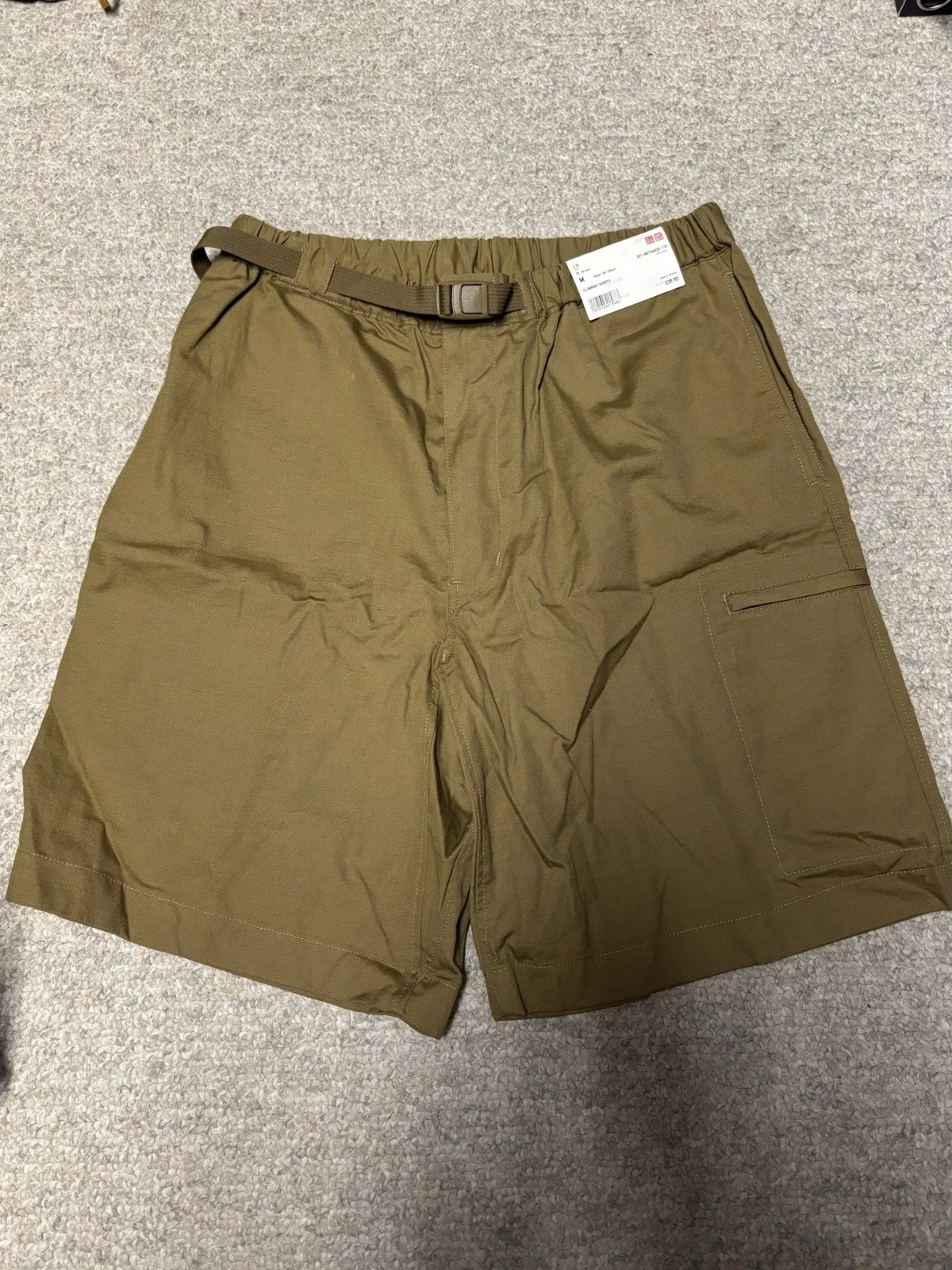 Uniqlo Nylon Shorts Mens Small Mustard Ripstop Utility Hiking Climbing Belted