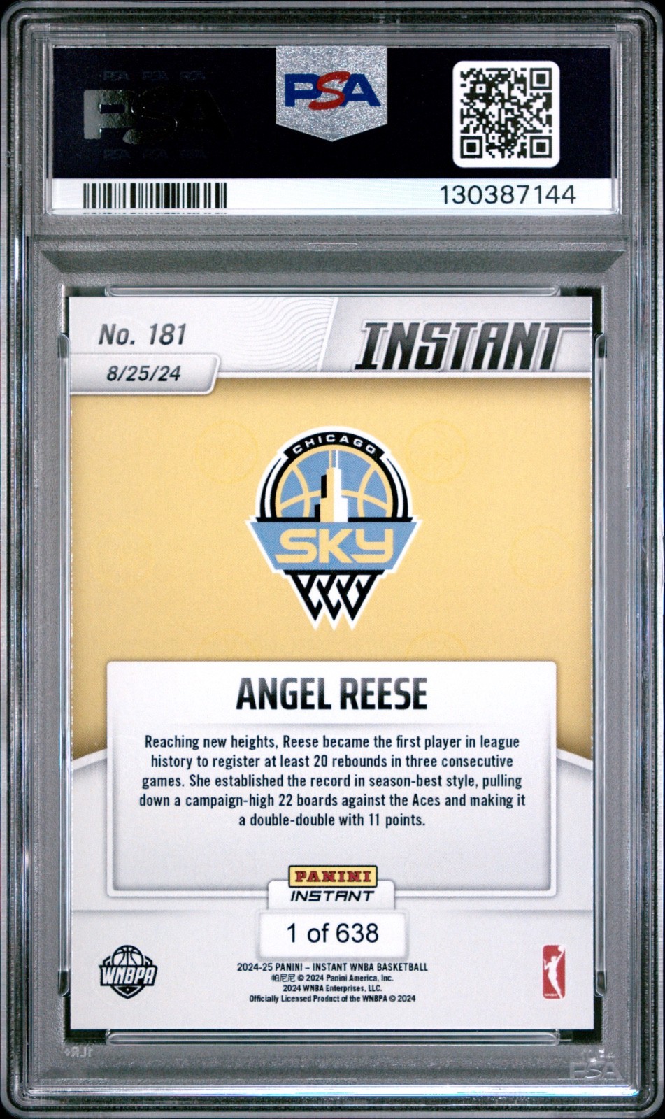 2024 Panini Instant WNBA - PSA 10 Angel Reese 1/638 #181 Rookie RC Sets Record view 5