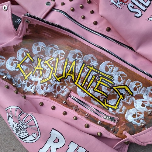 Punk PVC Jacket Hand Painted with Studs. Rumkicks. Buisness. Disorder - Picture 3 of 13