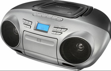 Insignia - AM/FM Radio CD Boombox with Bluetooth - Silver/Black