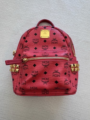 MCM Mini Stark Backpack Ruby Red Visetos Side Studs Gold Hardware NO STRAPS