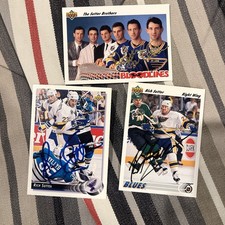 1990s UD Hockey Rich Sutter Autographed Card Lot (3 Cards) & 2 Auto Hockey Pucks