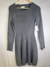 Gray Ribbed Knit Sweater Dress M Long Sleeve Bodycon Fitted Midi Women’s NWT