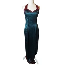 Vtg Gunne Sax Jessica McClintock Green Lace Satin Slip Dress Sz 9/10 Fairy Ombre