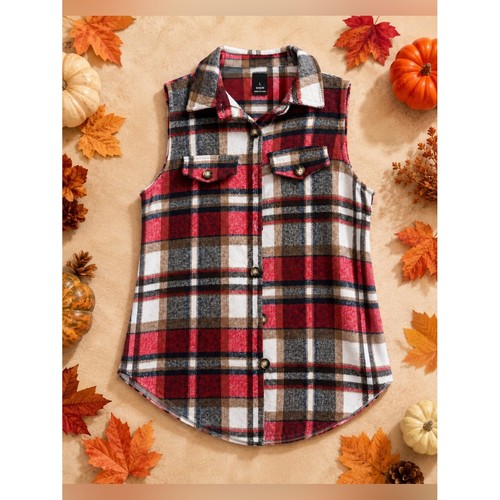 SHEIN Plaid Sleeveless Flannel Shirt Vest Size Large Never Worn