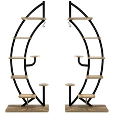 2 PCS 6 Tier Metal Plant Stand Flower Rack Half Moon Display Shelf Living Room