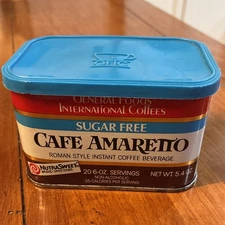 RARE Vintage  GENERAL FOODS International Coffees Tin Can - CAFE AMARETTO Prop