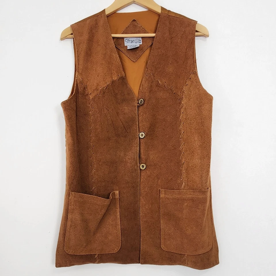 VTG Brown Suede Vest Pockets Coastal Cowgirl Western Ranch Boho Retro 70s Rock - Image 2 of 4