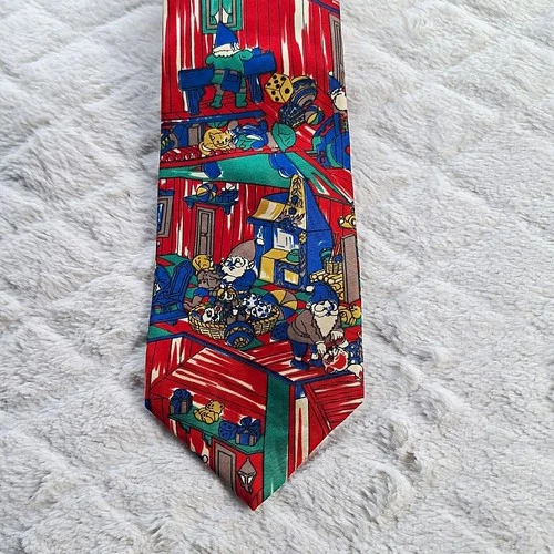 Vintage Fashion Neckwear Men 100% Silk Christmas Gnome Tie Red Blue Green Yellow - product listing photo