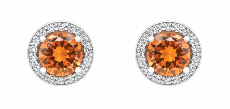 LAB CREATED 2.30 Cts IMPERIAL TOPAZ  & W/SAPPHIRE STUD EARRINGS .925 Silver -NWT