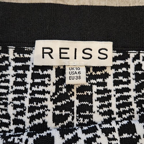 Reiss Midi Skirt Womens Size 6 Knit Stretch Pencil Straight Black White Pattern - Picture 8 of 10
