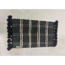 2x3 black white thick plaid accent layering rug fringe farmhouse Scandinavian