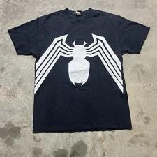 Vintage Marvel Spiderman Venom T Shirt Mens Large Black White AOP Mad Engine Y2k