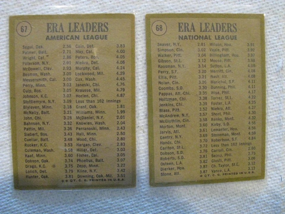 1970 Topps ERA Leaders #67 Palmer Segui Wright ,  #68 Seaver Walker Simpson - Image 2 of 2