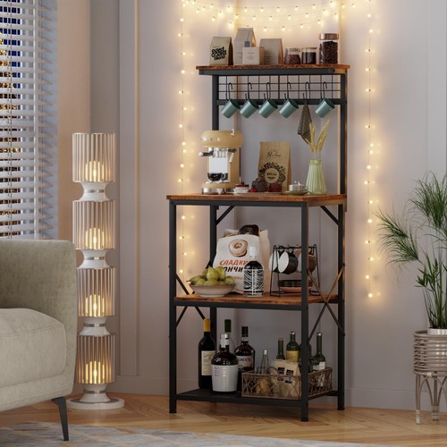 Kitchen Bakers Rack with Hutch, Coffee Bar Station 4 Tiers, Microwave Oven St... - Picture 3 of 8