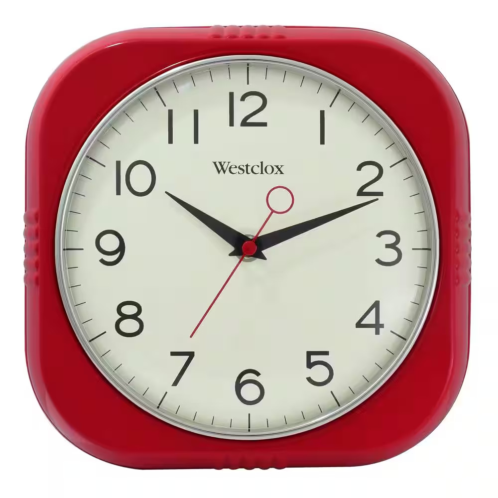 32948R- Westclox 9.5" Red Square Retro Silent Wall Clock